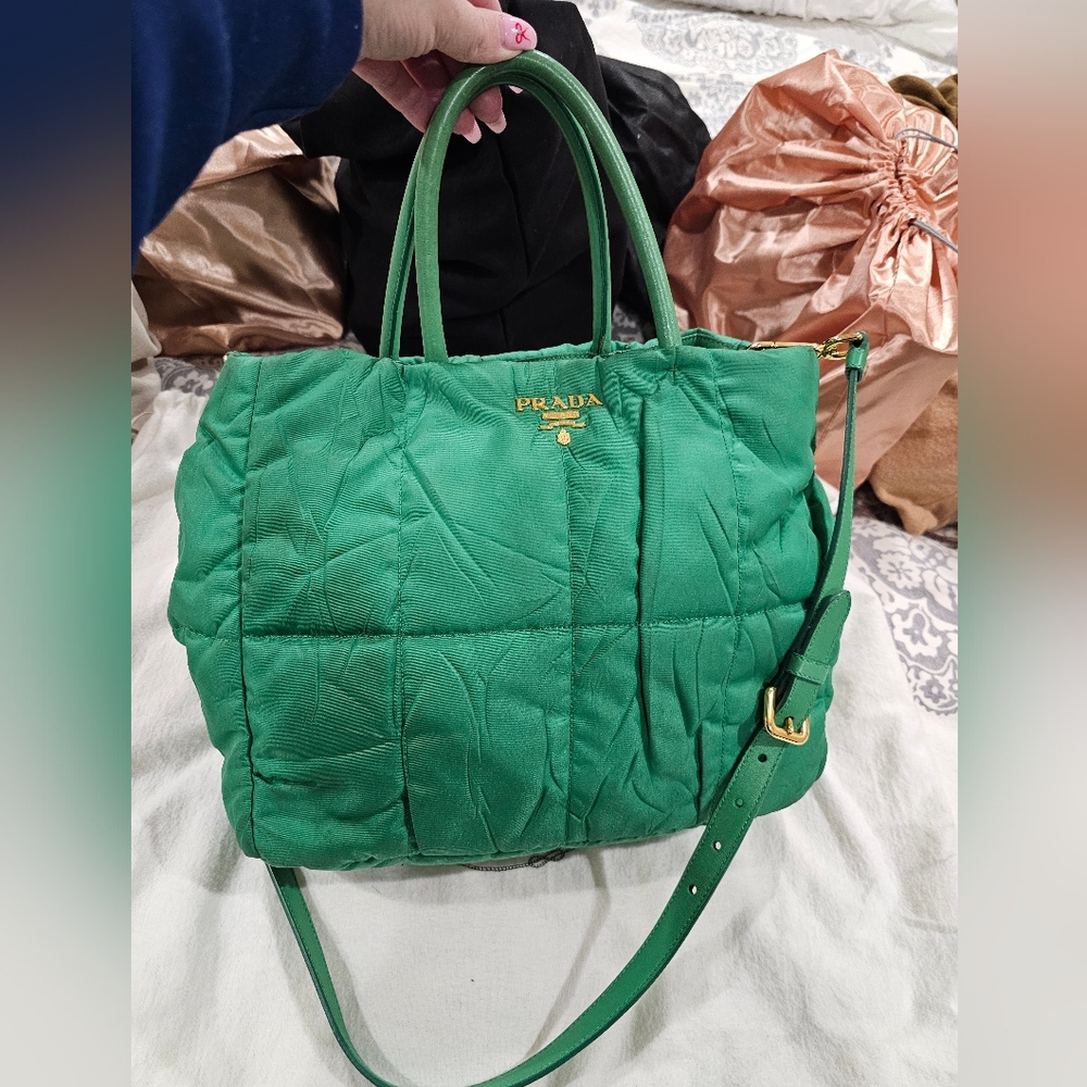 Prada Kelly Green Quilted Shoulder Bag with Gold Hardware